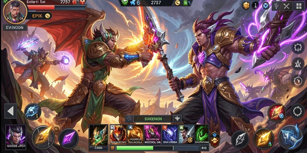 Tampilan aksi pertempuran dalam game MOBA 2757 yang seru.
