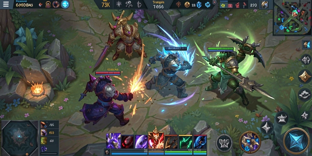 Tampilan gameplay seru di 73K dengan taktik tim yang menarik.