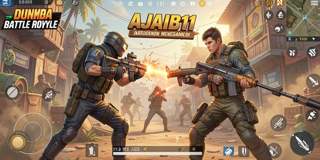 Screenshot AJAIB11 menampilkan aksi seru di arena Battle Royale.