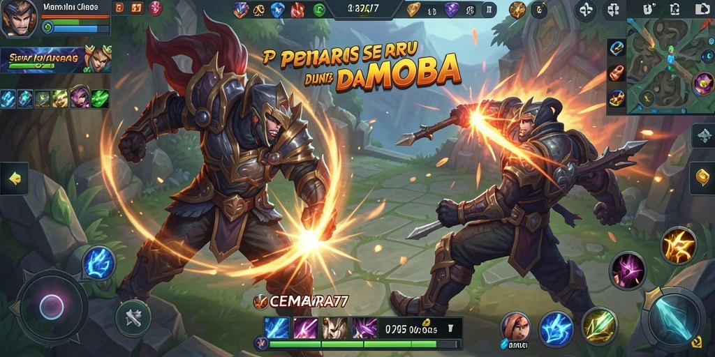 Tangkapan layar CEMARA77 menampilkan aksi pertarungan MOBA yang intens dan mendebarkan.