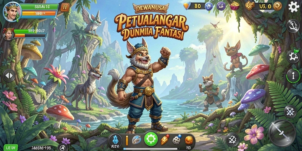 Screenshot utama DEWANUSA menampilkan petualangan epik di dunia fantasi.