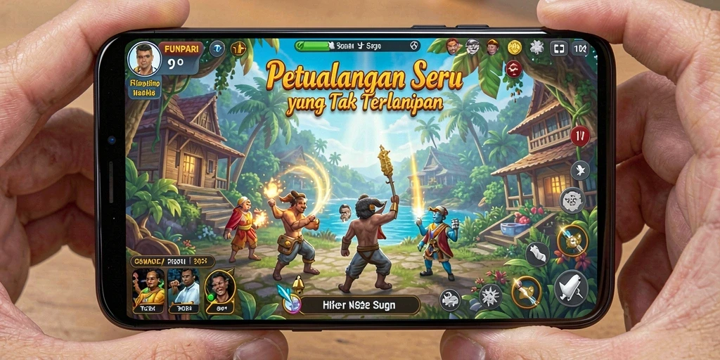 Tangkapan layar dari gameplay <strong>FUNPARI</strong> yang menampilkan eksplorasi dunia petualangan.