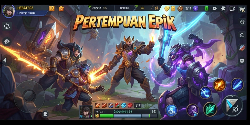 Screenshot HEBAT303 menampilkan aksi intens gameplay MOBA.