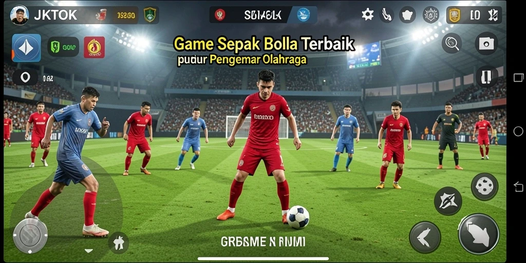 Screenshot utama JKTOK menampilkan aksi seru dalam permainan sepak bola.