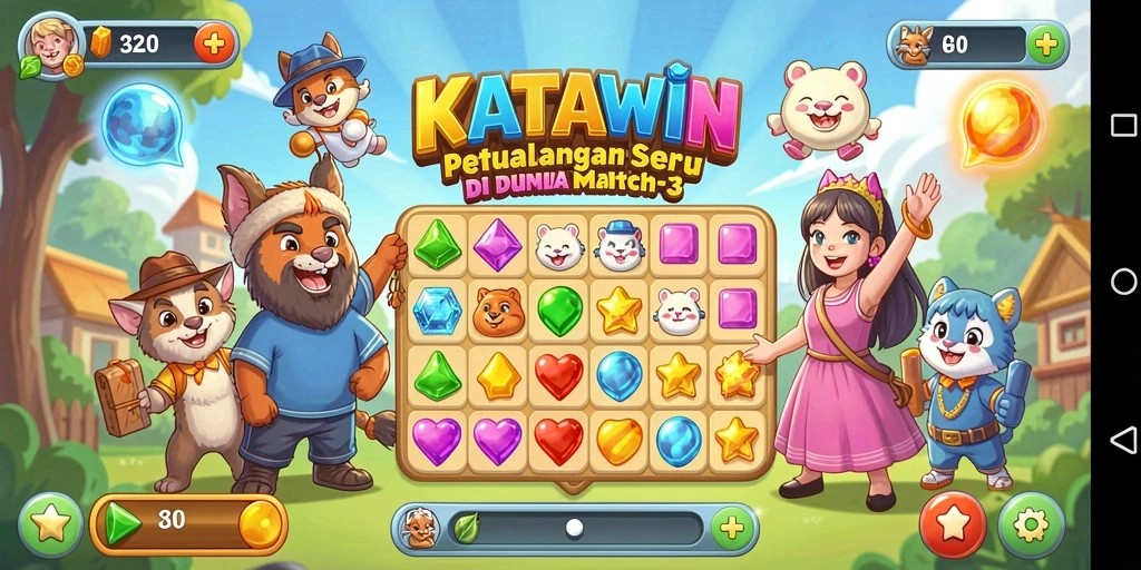 Tampilan menawan dari gameplay Match-3 KATAWIN.