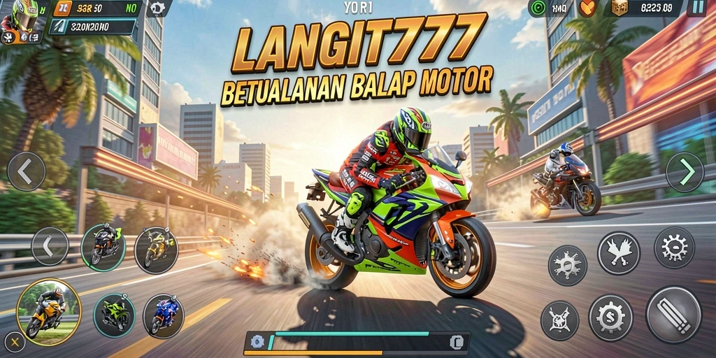 Screenshot LANGIT777 menampilkan aksi balap motor yang mendebarkan.