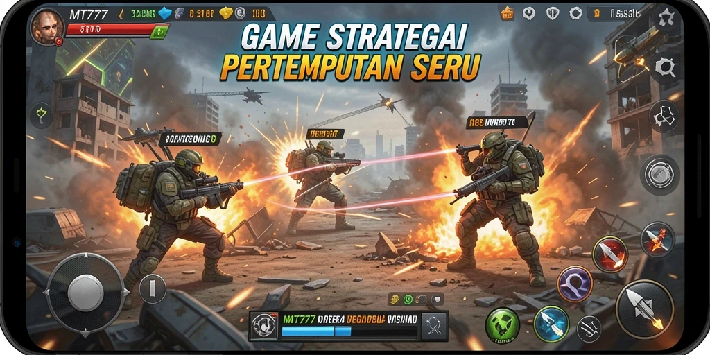 Tangkapan layar gameplay MT777 yang menunjukkan pertempuran strategis yang intens.