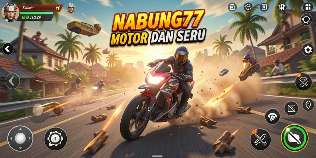Gameplay seru NABUNG77 dengan aksi balapan motor yang mendebarkan.