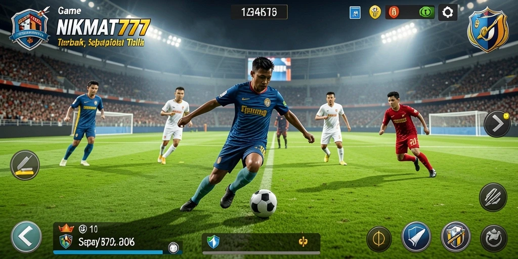 Tangkapan layar NIKMAT777 menampilkan aksi seru di lapangan sepak bola.