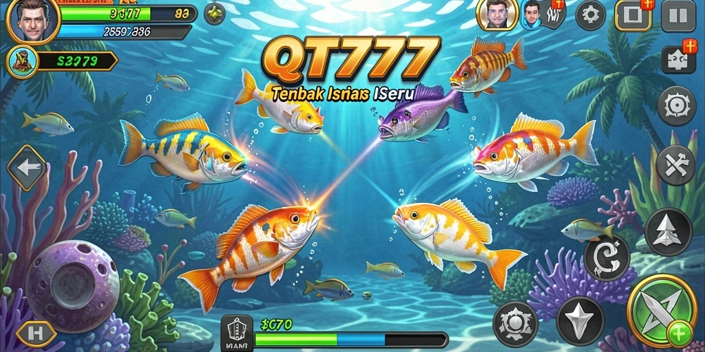 Tampilan gameplay QT777 yang menampilkan aksi menembak ikan.