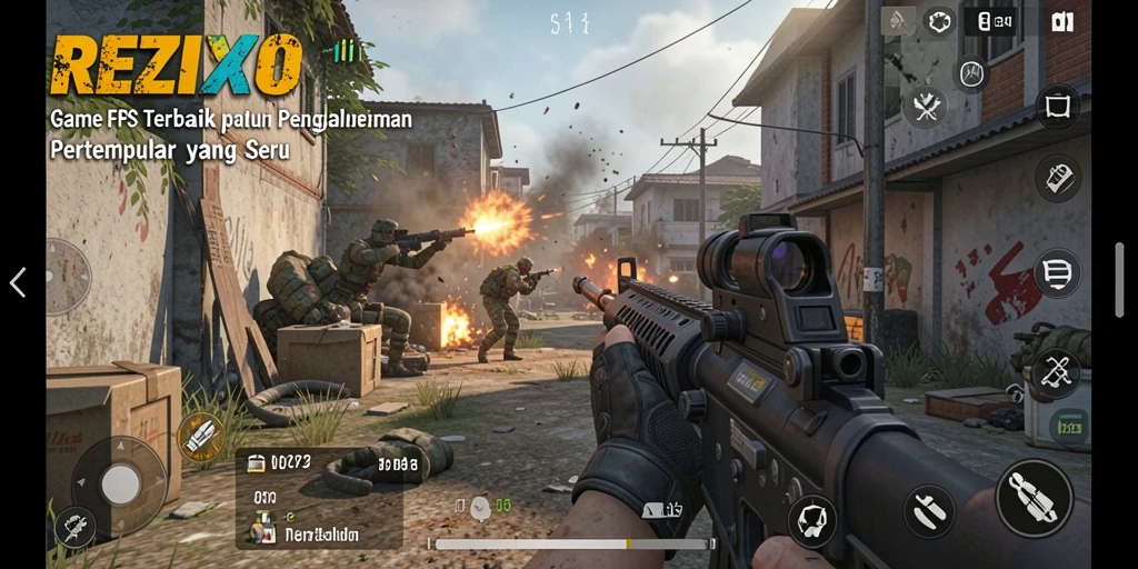 Gameplay intens REZIXO dalam aksi pertempuran FPS.