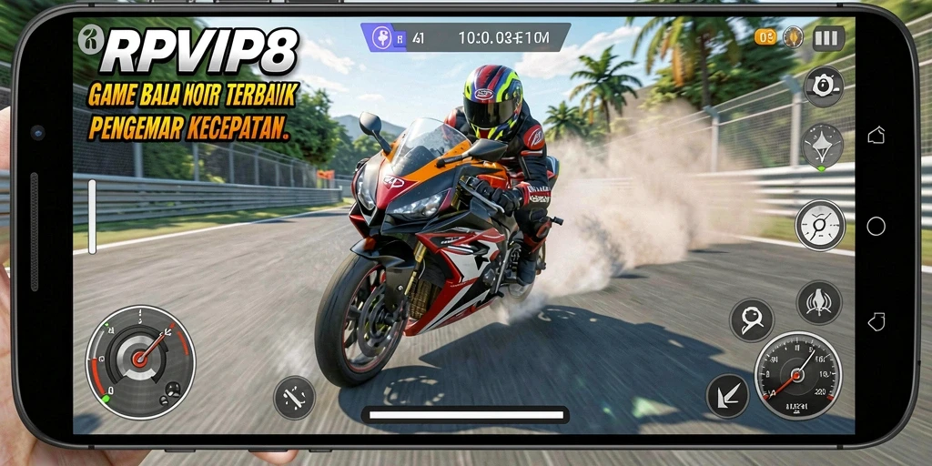 Tampilan gameplay RPVIP8 yang mendebarkan saat balapan di lintasan.