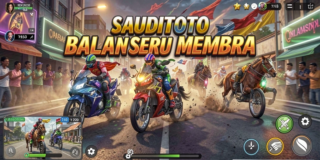 Screenshot gameplay SAUDITOTO yang menegangkan saat balapan.