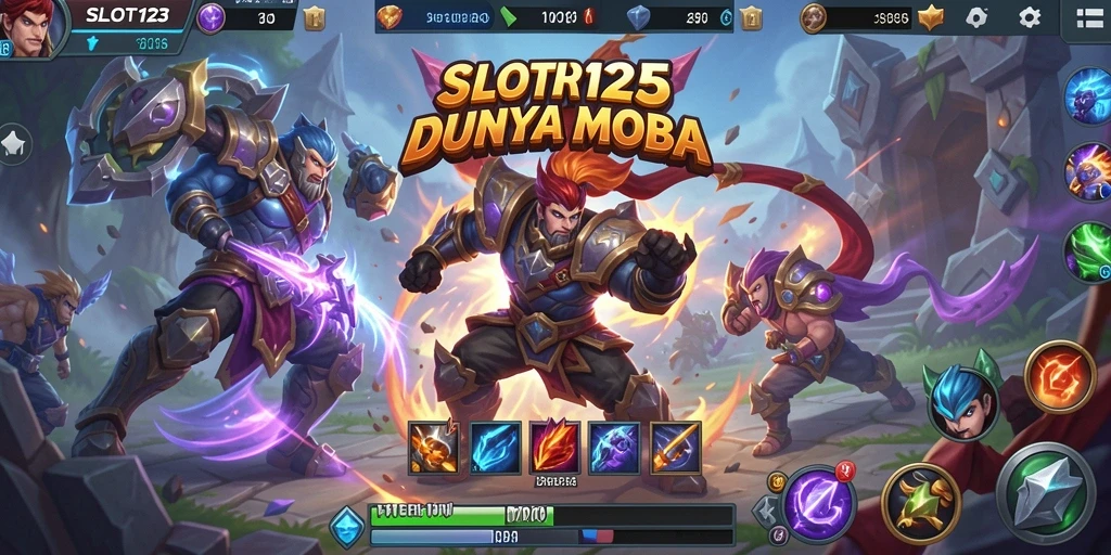 Tampilan gameplay seru dari SLOT123 dalam momen pertempuran MOBA.
