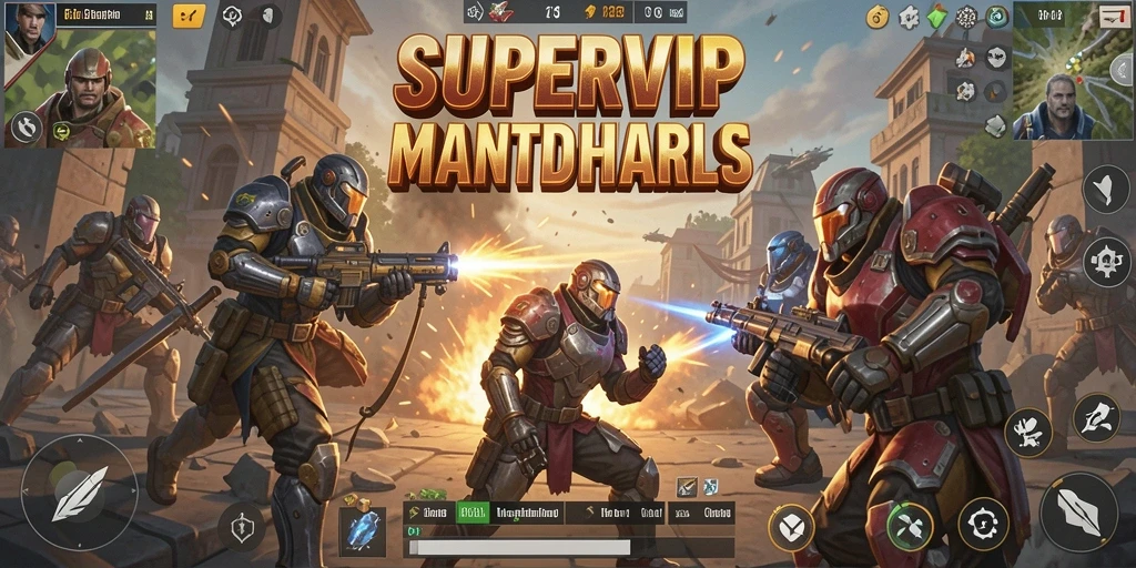 Tangkapan layar utama SUPERVIP menampilkan aksi intens pertarungan Battle Royale.